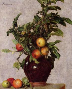 Henri Fantin-Latour : Vase with Apples and Foliage